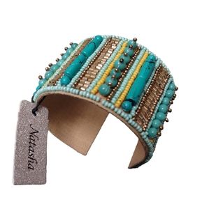 NWT Natasha Beaded Wide Band Open Cuff Bracelet